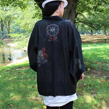 <TUTAE> Haori1015 (for summer) black with flowers