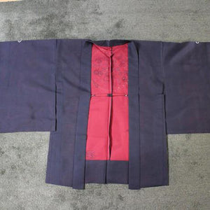 <TUTAE>Haori1017 (for summer)  black with vermilion embroidered patterns